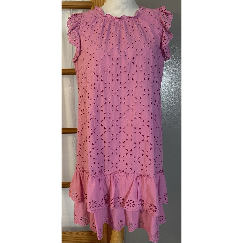 Matilda Jane Embroidered Eyelets Dress Sz M Mini Tiered Flowers Ruffles Peasant